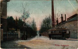 1918 Pola, Pula; Policarpo / utca, villamos / street view, tram. C.F.P. 1917-1918. + K.u.K. Matrosenkorps Wachabteilung Zensuriert (EB)