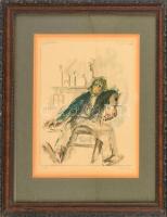 Róna Emy (1904-1988): József Attila illusztráció (tanulmányfej), 1970. Akvarell, tus, papír, jelzett. Dekoratív, üvegezett fakeretben, 26,5×25 cm