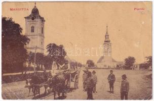 Margitta, Marghita; Piac tér, templomok, szamár szekér. Henger Victor kiadása 2282. (W.L. ?) / square, donkey cart, churches (r)