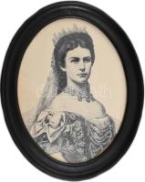 Wittelsbach Erzsébet (Sisi) magyar királyné portréja, modern nyomat, Dekoratív, ovális fa képkeretben. 26x20 cm