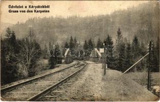 1916 Kárpátalja, Üdvözlet a Kárpátokból! vasúti híd / Gruss von den Karpaten / Zakarpattia Oblast / Transcarpathian railway bridge (EK)