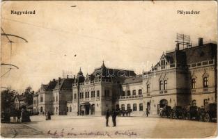 1940 Nagyvárad, Oradea; Pályaudvar, vasútállomás, villamos / railway station, tram (EK)