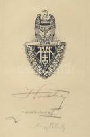 1920.03.07 Az egy héttel korábban kormányzóvá választott Horthy Miklós tiszteleletére a Nemzeti Hadsereg Fővezérségének tisztikara által rendezett díszebéd menükártyája, Horthy Miklós saját kezű aláírásával továbbá Nagy Pál tábornok első világháborús hadosztályparancsnok, Zadravecz István ferences szerzetes, tábori püspök saját kezű aláírásaival / Menu card of the exclusive lunch organised for the election of Miklos Horthy as governor with original signature of Miklos Horthy, Pál Nagy general, János Zadravetz field-bishop