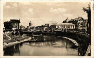 1942 Nagyvárad, Oradea; Körös-parti részlet, zsinagóga, híd / Cris riverside, synagogue, bridge (fl)