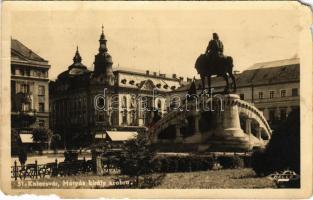 1940 Kolozsvár, Cluj; Mátyás király szobor / monument, statue of King Matthias Corvinus. Belle photo (b)
