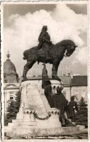 1940 Kolozsvár, Cluj; Mátyás király szobor / monument, statue of King Matthias Corvinus + 1940 Kolozsvár visszatért So. Stpl. (b)