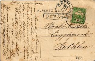 1907 Dés, Dej; Fő tér, Gálócsi Samu üzlete. Goldstein Jakab kiadása. W.L. (?) 9807. / main square, s...