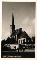 1940 Dés, Dej; Református templom, piac / Calvinist church, market. photo + "1940 Dés visszatért" So. Stpl.