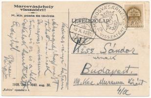 Marosvásárhely, Targu Mures; M. kir. posta és távirda / post and telegraph office + "1940 Maros...