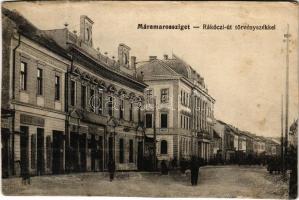 Máramarossziget, Sighetu Marmatiei; Rákóczi út, Törvényszék, Davidovits üzlete / street view, court, shops (ázott / wet damage)