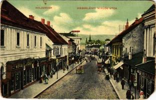 1917 Kolozsvár, Cluj; Wesselényi Miklós utca, Kovács József, Pap Ernő üzlete, Pannonia szálloda. Lepage Lajos kiadása / street view, shops, hotel (EM)