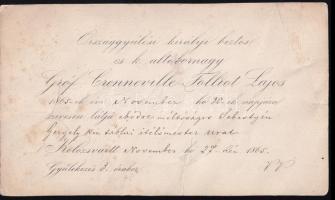 1865 Crenneville Folliot Lajos országgyűlési királyi biztos, cs. kir. altábornagy meghívója kolozsvári ebédre
