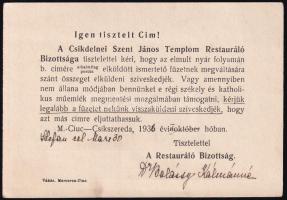 1935 Felhívás csíkdelnei templom és más erdélyi építészeti emlékek megőrzése, restaurálása tárgyában