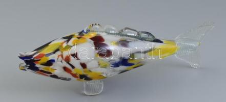 Muranoi üveg hal. Anyagában színezett, minimális kopással. h: 25 cm