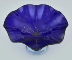 Kék üveg, talpas kínáló tál. d: 26 cm. Hibátlan
