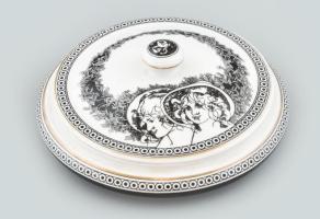 Hollóházi Jurcsák László által tervezett mintával díszített porcelán bonbonier, matricás, jelzett, apró kopásnyomokkal, d: 15 cm, m: 6,5 cm