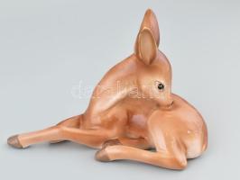 Gránit őzike. Mázas kerámia, jelzett, apró lepattanással, repedéssel, h: 20 cm