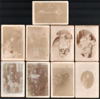 1918 A Nagy-Faragó és Bolyó családok tagjai, 9 db részben feliratozott keményhátú fotó, 9×6 cm