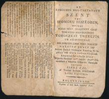 1816 Az épségben megtartott szent egy szomoru beszédben mellyet néhai mélt született gróf Toroczkó Szentgyörgyi Toroczkay Therezia úrasszonynak ... koporsó be-tétele felett tartott Sipos Pál. Kolozsváronn 21 + 2 p. Kissé sérült papírborítóval