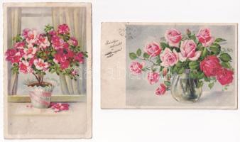 4 db főleg régi rózsás üdvözlő képeslap / 4 mostly pre-1945 greeting postcards with roses