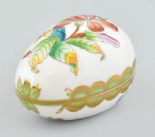 Herendi Viktória mintás porcelán tojás. Kézzel festett, jelzett, minimális kopással, 7x5,5x4,5 cm