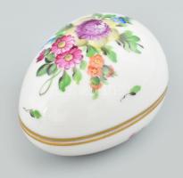 Herendi virágmintás porcelán tojás, 1948. Kézzel festett, jelzett, minimális kopással, 7x5,5x4,5 cm