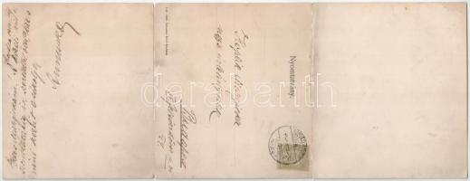 Szováta-fürdő, Baile Sovata; Schuster Emil 113-1909. 3-részes kinyitható panorámalap / 3-tiled foldi...