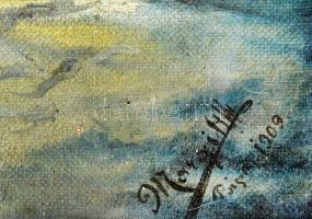 Margit jelzéssel: Vitorlások. Olaj, vászon. Dekoratív, kopott fakeretben. 57x25 cm