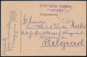 1918 Tábori posta levelezőlap "Militar Stations Kommando" + "KRAGUJEVACZ b", 1918 Field postcard "Militar Stations Kommando" + "KRAGUJEVACZ b"