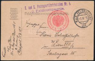 1915 Tábori posta levelezőlap "K. und K. Festungsartilleriebataillon Nr.5. 2. Feldkompagnie" + "FP 186", 1915 Field postcard "K. und K. Festungsartilleriebataillon Nr.5. 2. Feldkompagnie" + "FP 186"