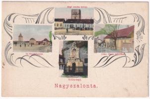 1907 Nagyszalonta, Salonta; Új és régi csonkatorony, Torony kapu, Arany János szülőháza / new and old towers, gate, birth house of János Arany. Art Nouveau, floral