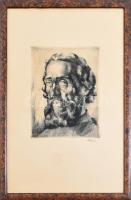 Aba-Novák Vilmos (1894-1941): Harsányi Kálmán író portréja. Rézkarc, papír, jelzett, keretben, 25x20 cm / etching on paper, signed, framed