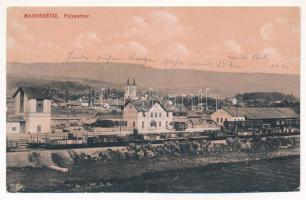 1917 Maroshévíz, Oláhtoplica, Toplita, Toplica; pályaudvar, vasútállomás, vonatok. Szabó F. kiadása / railway station, trains