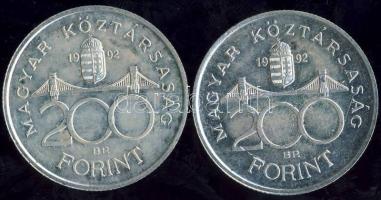 1992. 200Ft (2x) "Magyar Nemzeti Bank" Ag T:2/2+