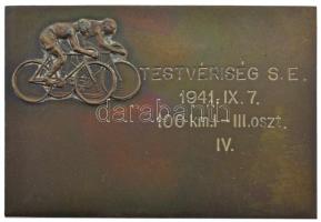 1941. Testvériség SE 1941. IX. 7. 100km I-III.oszt. IV. bronz díjplakett tokban (66x45mm) T:AU patina