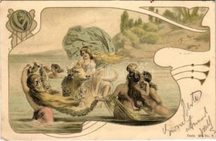 1902 Bathing ladies with golden decoration litho (EK)