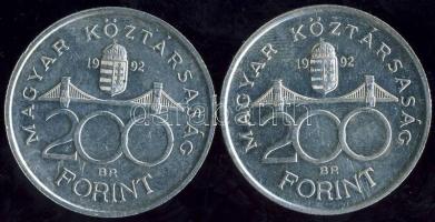 1992. 200Ft (2x) "Magyar Nemzeti Bank" Ag T:2/2+