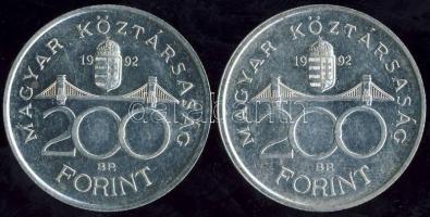 1992. 200Ft (2x) "Magyar Nemzeti Bank" Ag T:2/2+