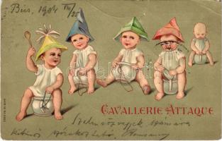 Cavallerie Attaque / babies with potty, humor, Emb. litho (b)