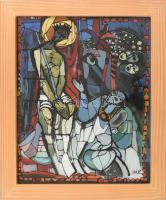 Éva Wiegisser (1946-): Jesus wird zum Tode verurteilt. Üveg festmény. Jelzett, keretben 31x25 cm