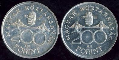 1992. 200Ft (2x) "Magyar Nemzeti Bank" Ag T:2/2+