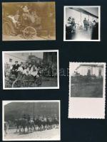 cca 1910-1960 Lovaskocsikat, lovaglókat ábrázoló felvételek, 5 db fotó, 6x5,5 cm és 10x6,5 cm között