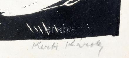 Kerti Károly (1917-?): Halászok, 1958. Fametszet, papír, jelzett, kissé foltos, üvegezett fakeretben...