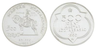 1990. 500Ft Ag "Mátyás király / Beatrix" + 500Ft Ag "Mátyás király - Buda" tanús...