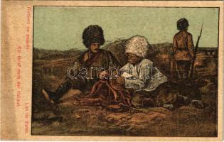 1915 List do domu / Ein Brief nach der Heimat / Siberian riflemen, Russian military art postcard (fl)