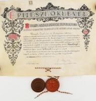 1909 Építészmérnöki pergamen diploma függőpecséttel Műegyetem