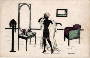 Erotic lady silhouette art postcard. 2044/1. s: Manni Grosze