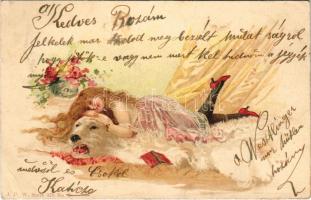 1901 Dreaming girl, with flowers, J. P. W. series 370 No.7. art postcard litho (EK)