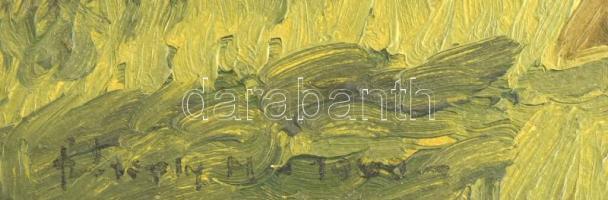 Olvashatatlan jelzéssel: Boglyák a dombon. Olaj, karton, kissé foltos. Sérült fakeretben, 23×32,5 cm