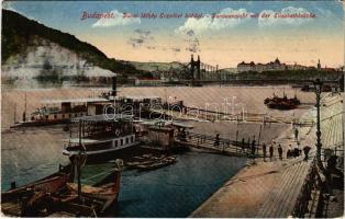 1918 Budapest, Erzsébet híd, Dunai látkép, gőzhajók (kis szakadás / small tear)